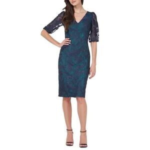 Js Collections Celeste Knee Length Dress Women's 4 Blue Green Embroidered NWT